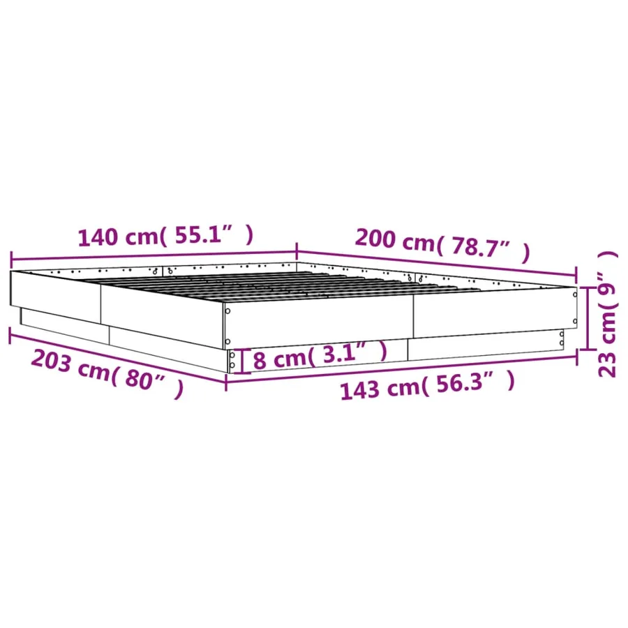 Cadre de lit avec LED sans matelas chêne fumé 140x200 cm - 14
