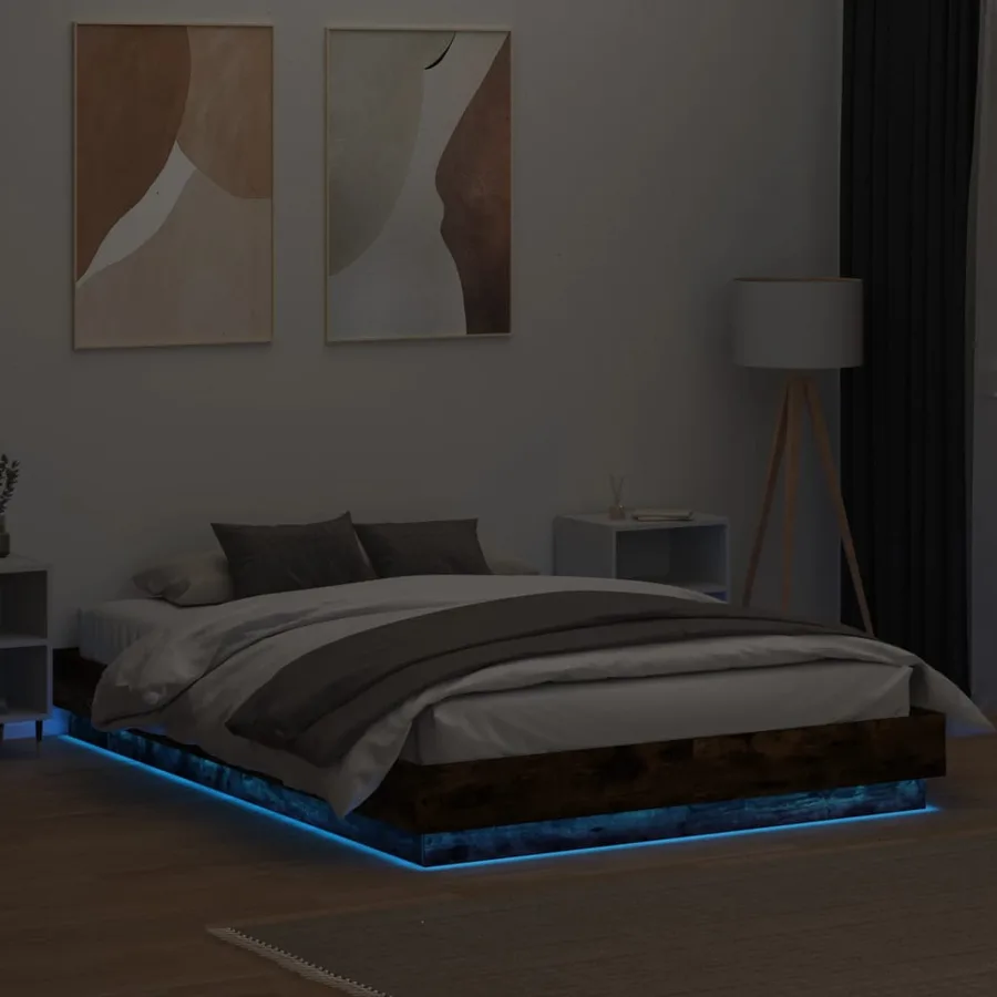 Cadre de lit avec LED sans matelas chêne fumé 140x200 cm - 4