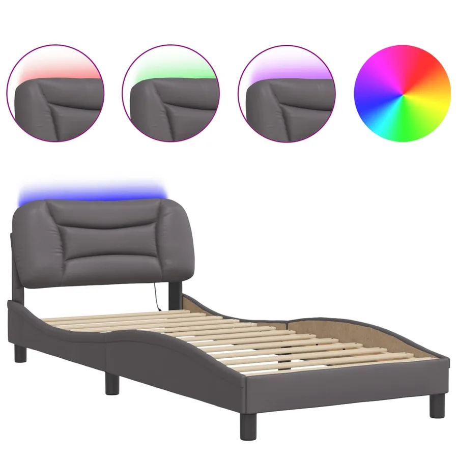 Cadre de lit avec LED sans matelas Hvar gris 90x190 cm - 2