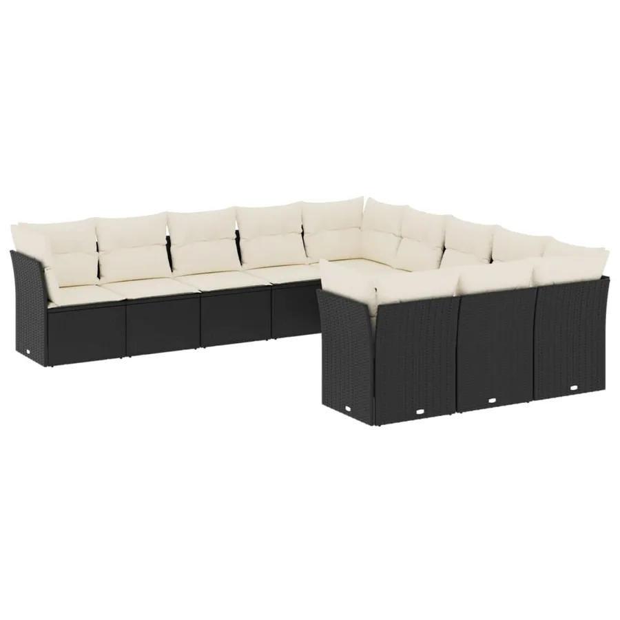 Salon de jardin 11 pcs avec coussins noir résine tressée - 2