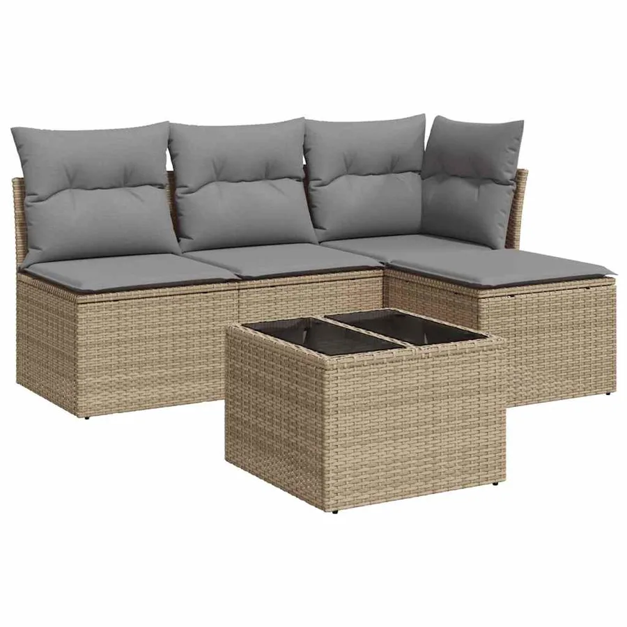 Salon de jardin avec coussins 5 pcs beige résine tressée - 2