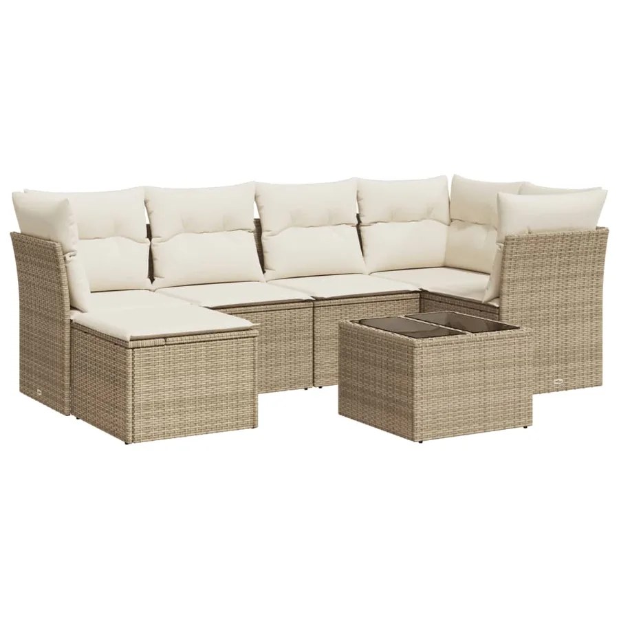 Salon de jardin avec coussins 7 pcs beige résine tressée - 2