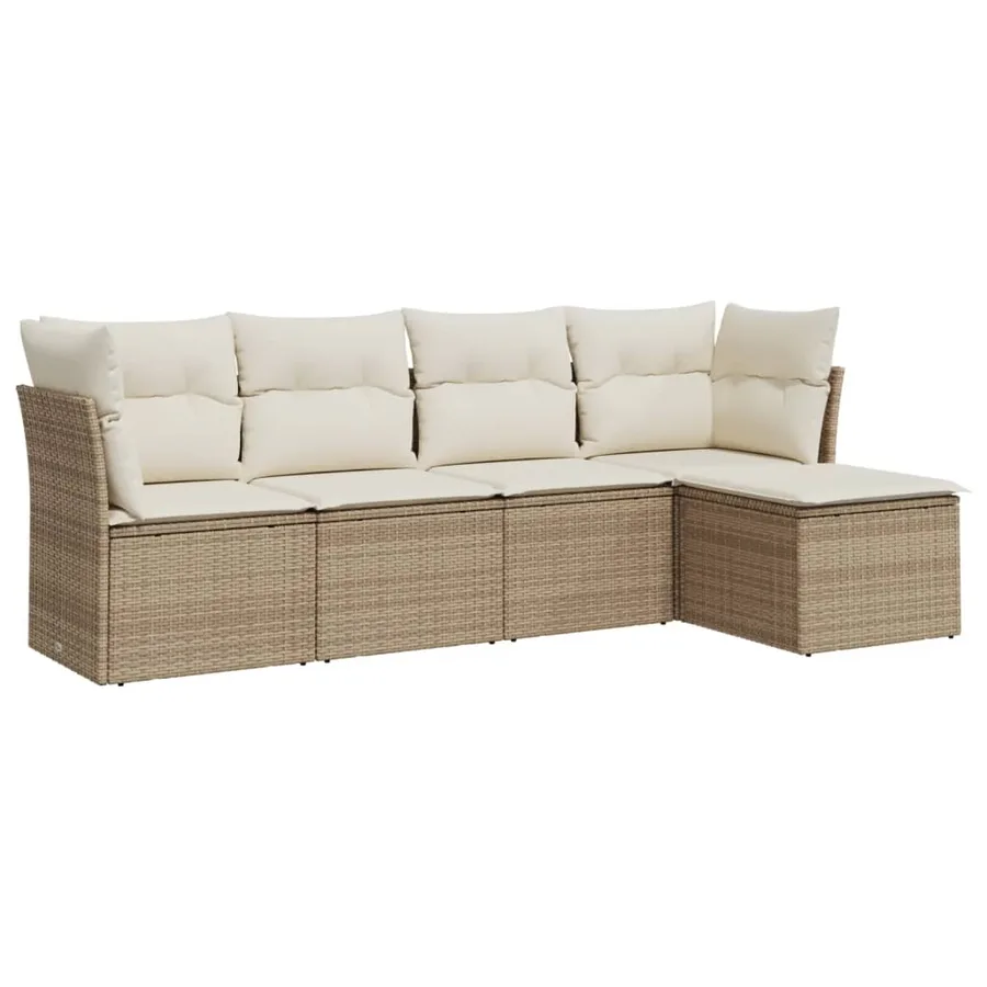 Salon de jardin avec coussins 5 pcs beige résine tressée - 2