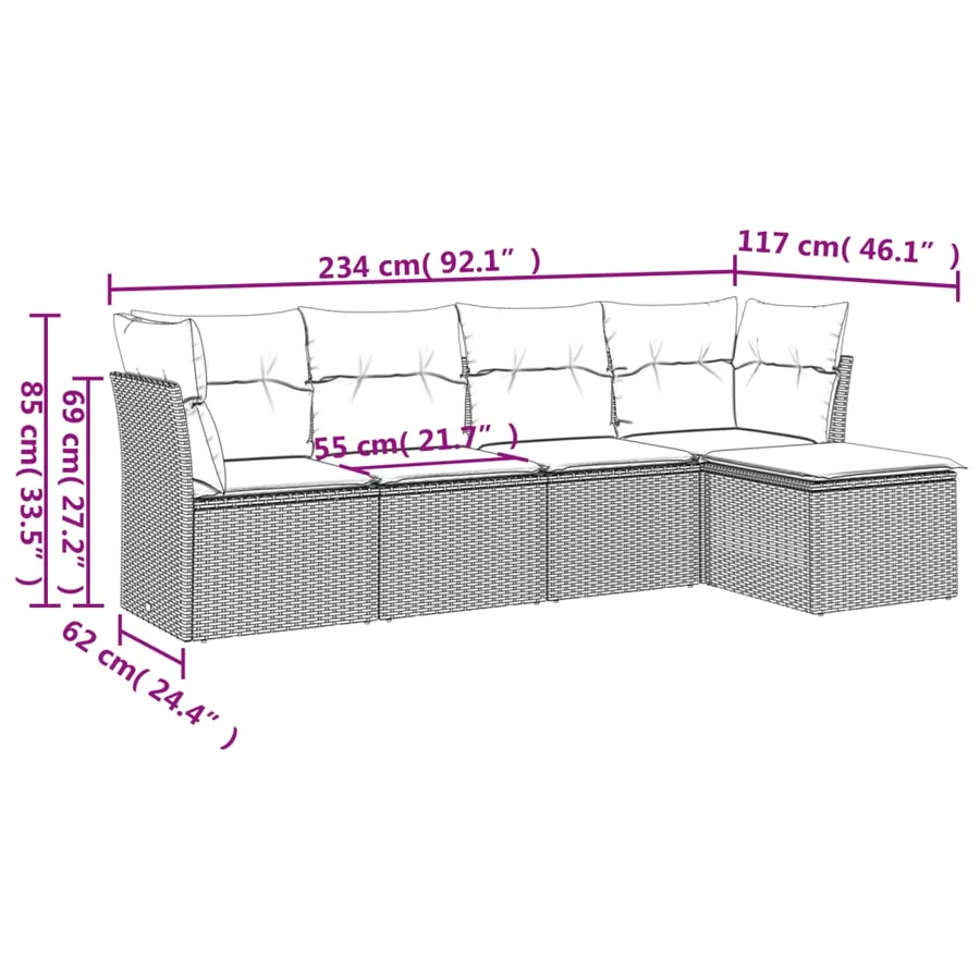 Salon de jardin avec coussins 5 pcs beige résine tressée - 3