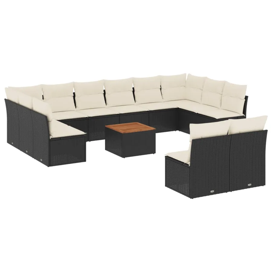 Salon de jardin avec coussins 13 pcs noir résine tressée - 2