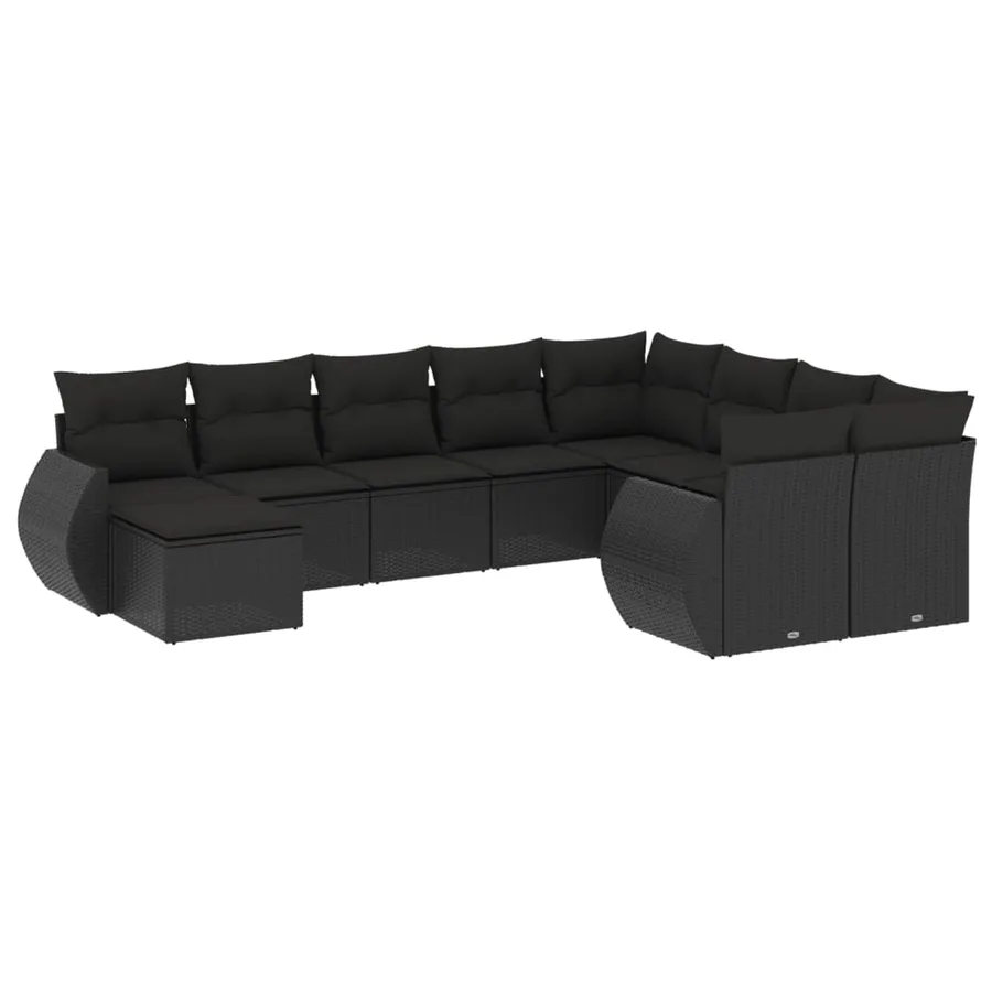 Salon de jardin 10 pcs avec coussins noir résine tressée - 2