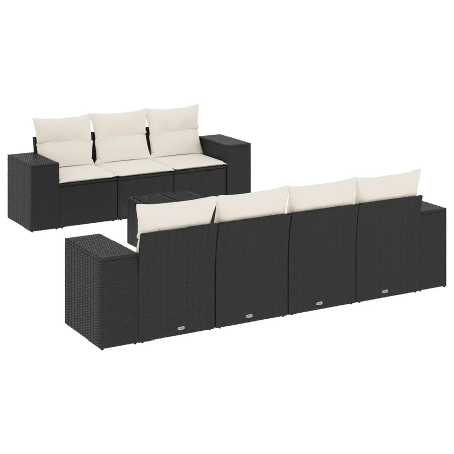 Salon de jardin 8 pcs avec coussins noir résine tressée - 2