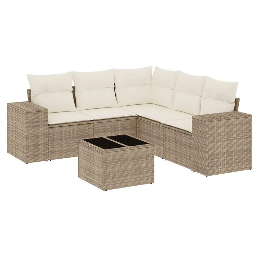 Salon de jardin avec coussins 6 pcs beige résine tressée - 2