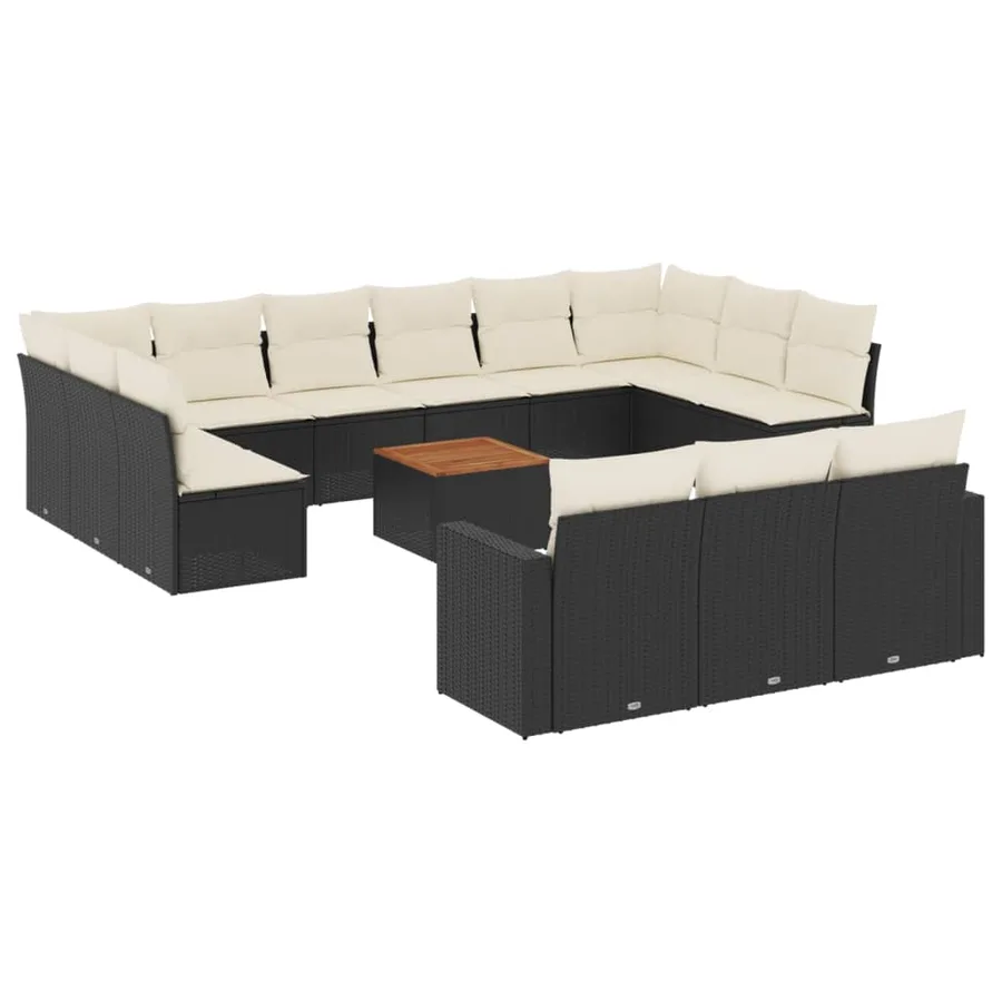Salon de jardin avec coussins 14 pcs noir résine tressée - 2