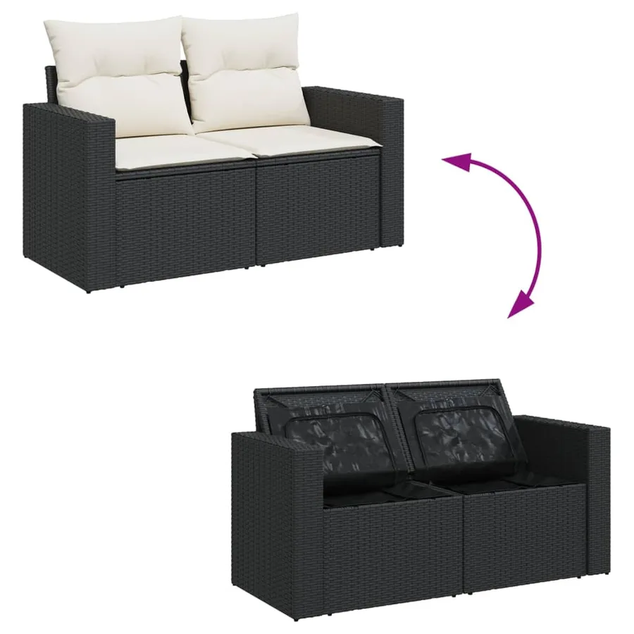 Salon de jardin avec coussins 14 pcs noir résine tressée - 3