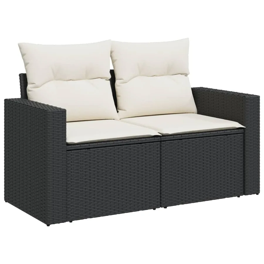 Salon de jardin avec coussins 14 pcs noir résine tressée - 8