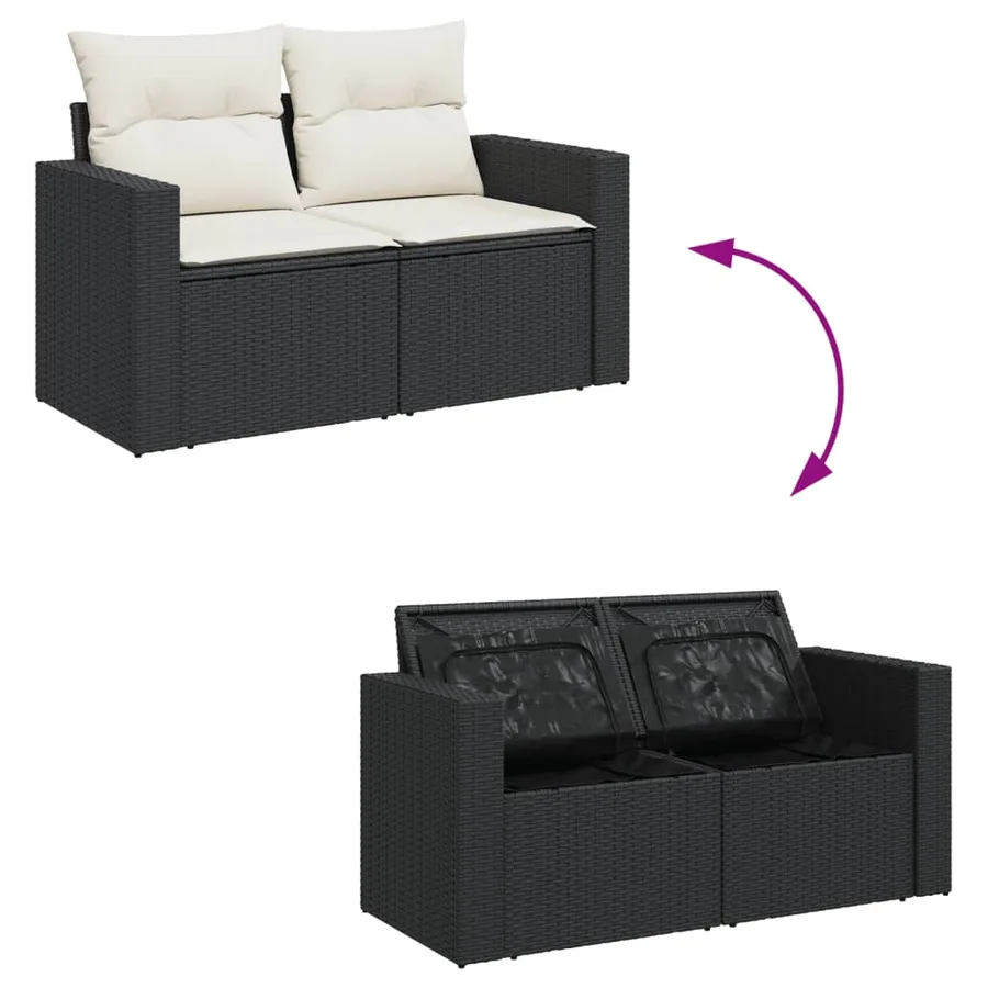 Salon de jardin 9 pcs avec coussins noir résine tressée - 5