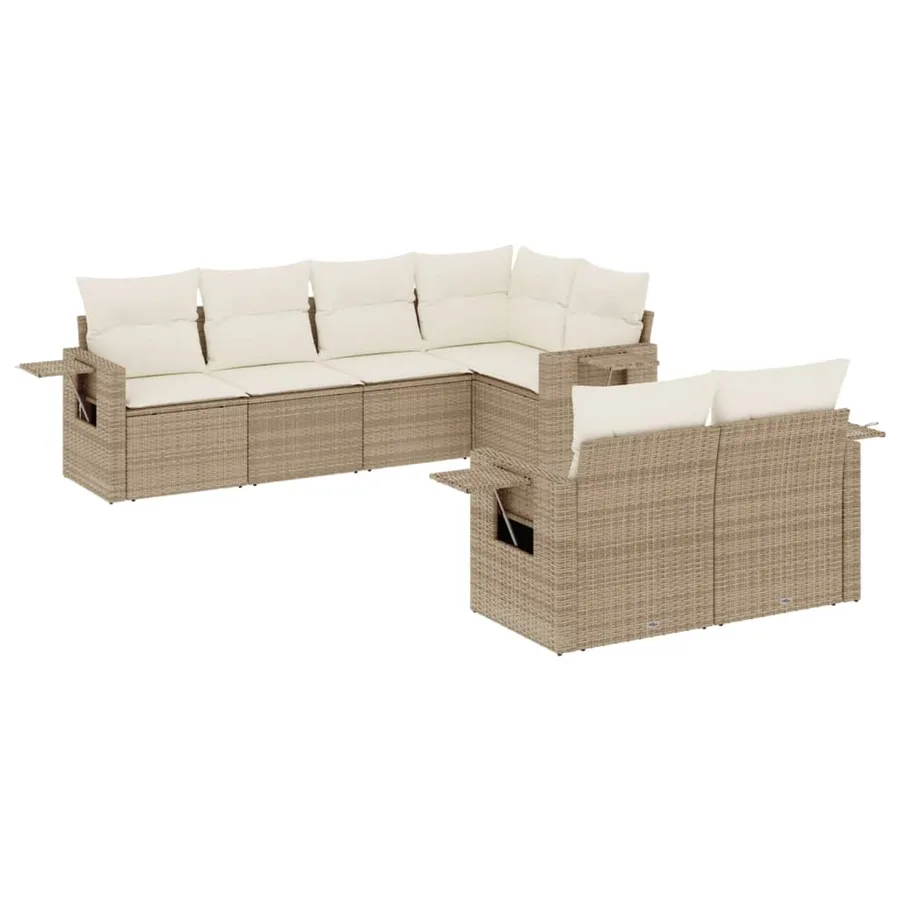 Salon de jardin avec coussins 7 pcs beige résine tressée - 2