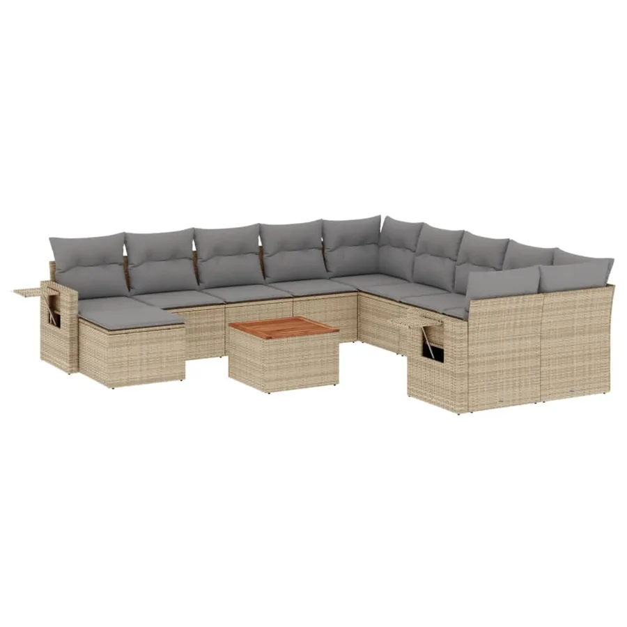Salon de jardin et coussins 12 pcs mélange beige résine tressée - 2