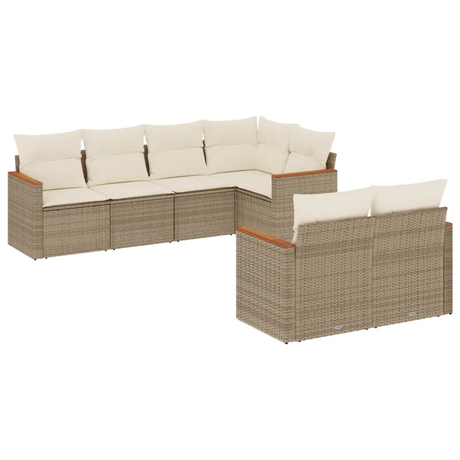 Salon de jardin avec coussins 7 pcs beige résine tressée - 2