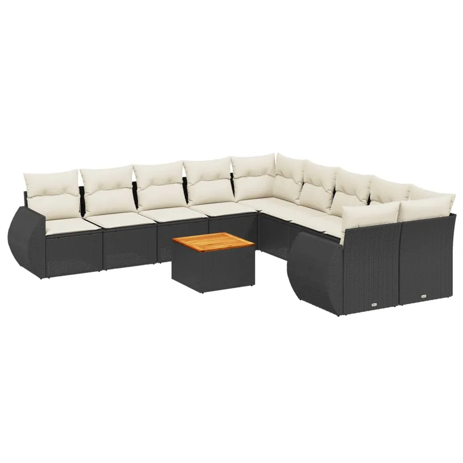 Salon de jardin 11 pcs avec coussins noir résine tressée - 2