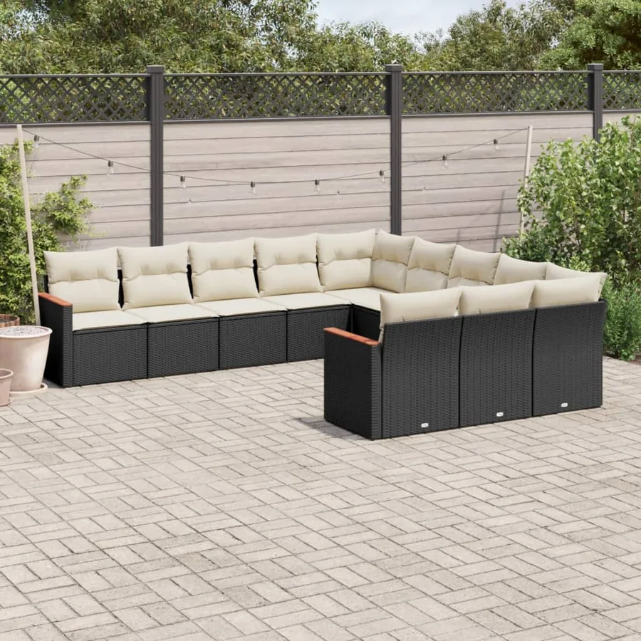 Salon de jardin 11 pcs avec coussins noir résine tressée