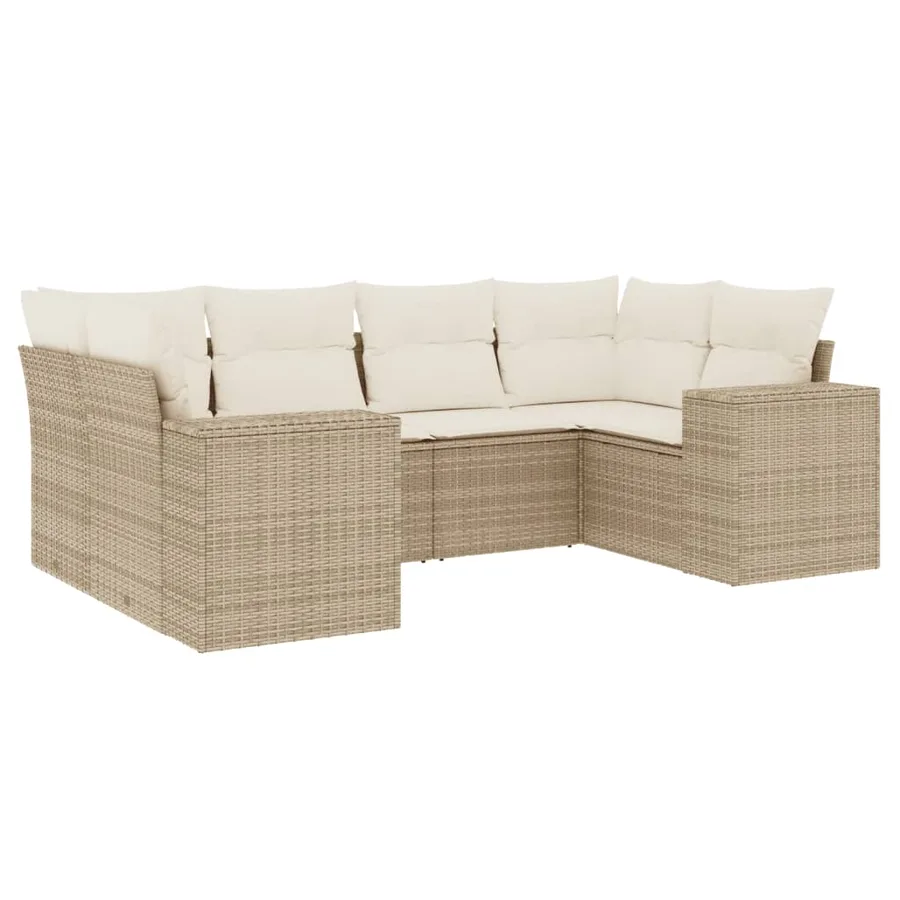 Salon de jardin avec coussins 6 pcs beige résine tressée - 2