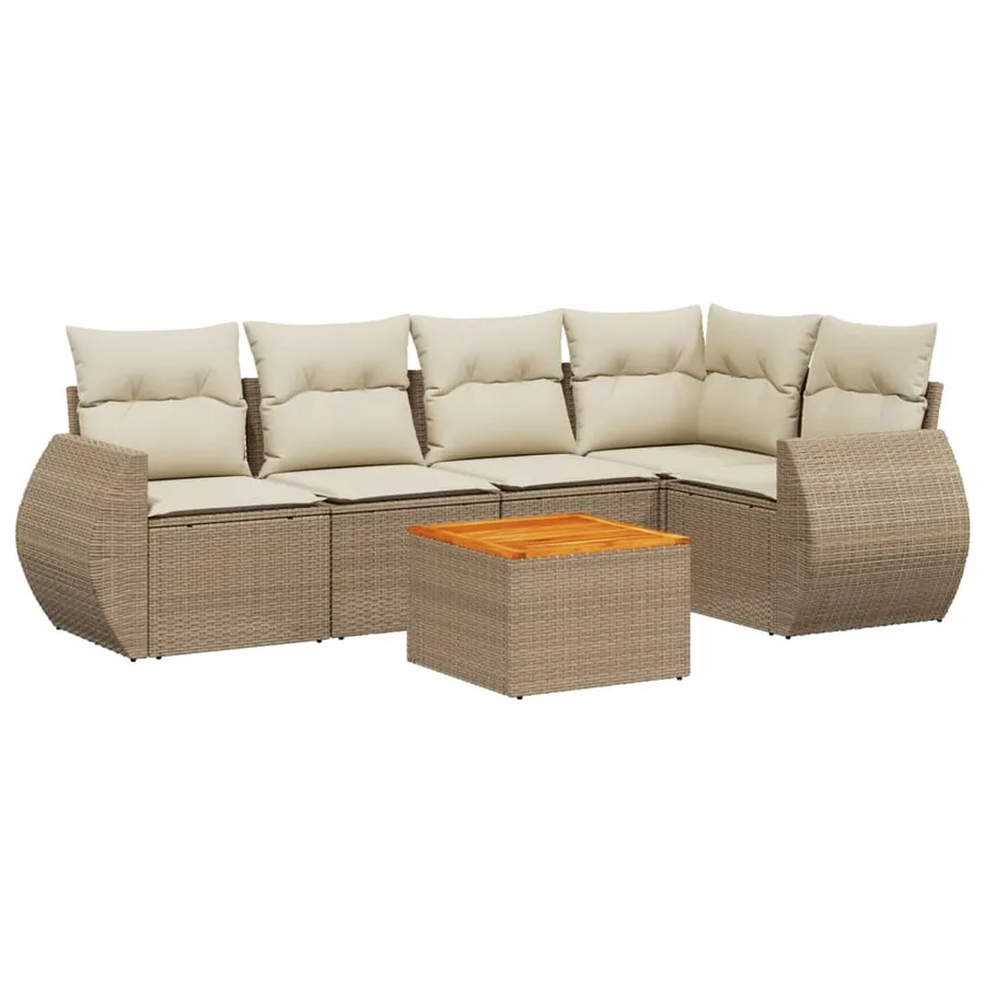 Salon de jardin avec coussins 6 pcs beige résine tressée - 2