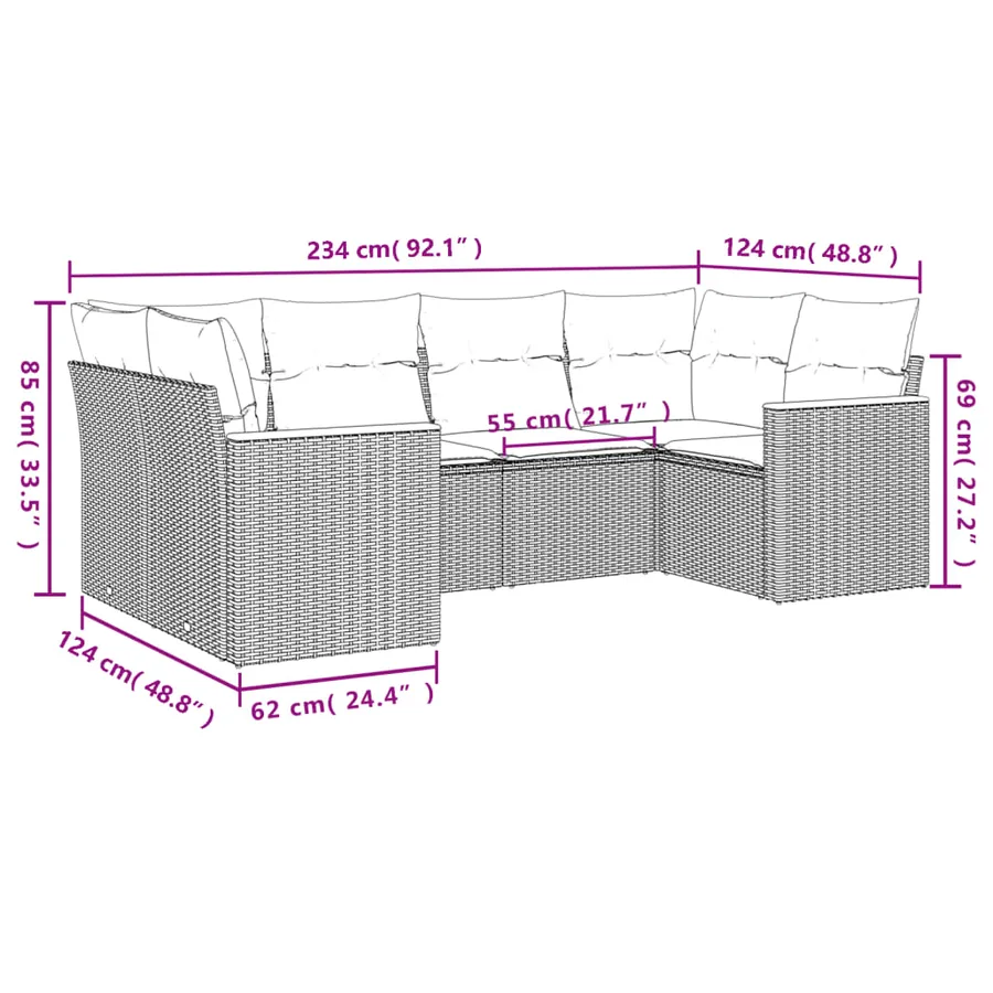 Salon de jardin avec coussins 6 pcs beige résine tressée - 3