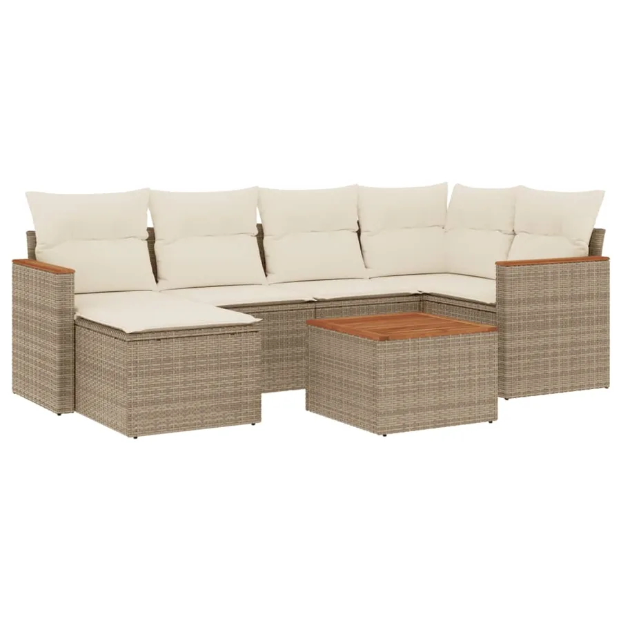 Salon de jardin avec coussins 7 pcs beige résine tressée - 2