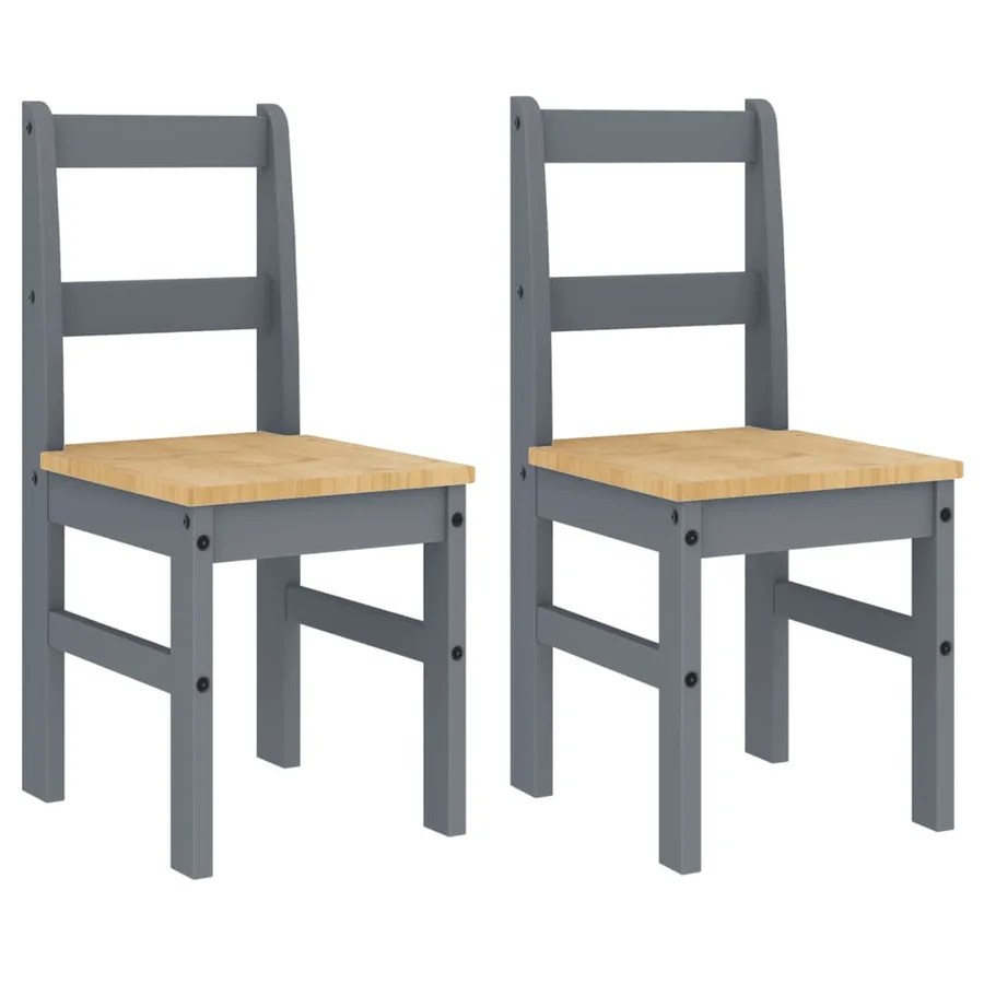 Chaises à manger lot de 2 PANAMA gris bois massif de pin - 2