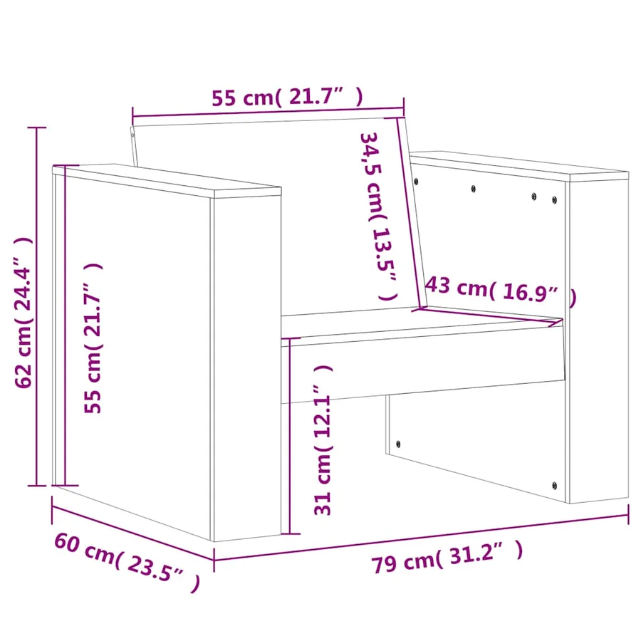 Canapé de jardin blanc 79x60x62 cm bois de pin massif - 9