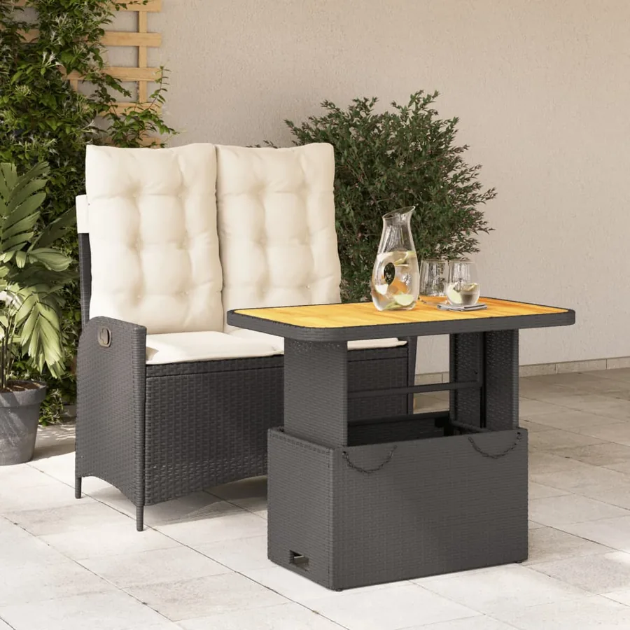 Ensemble à manger de jardin coussins 2pcs noir résine tressée
