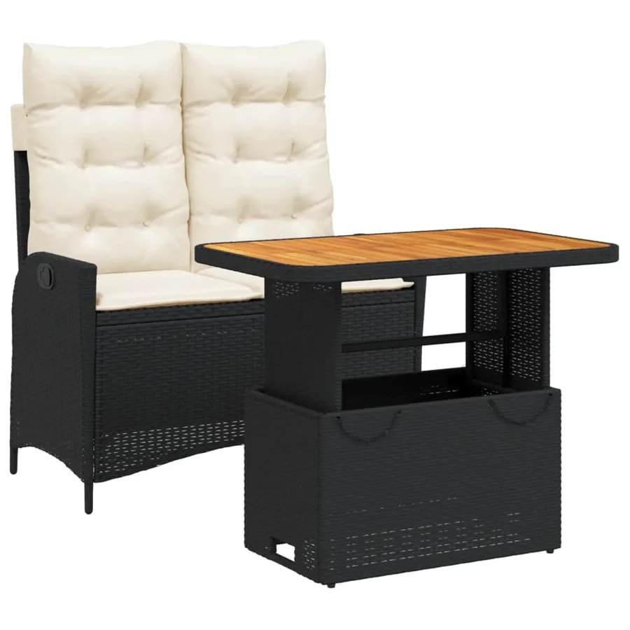 Ensemble à manger de jardin coussins 2pcs noir résine tressée - 2