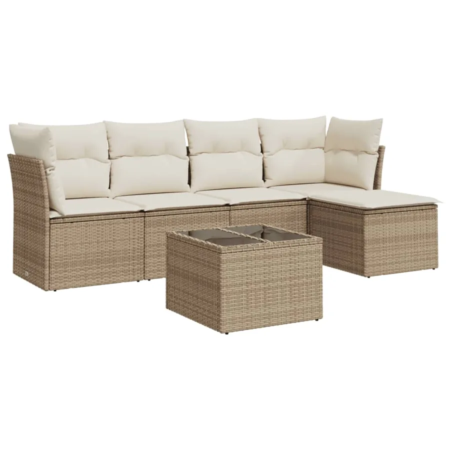 Salon de jardin avec coussins 6 pcs beige résine tressée - 2