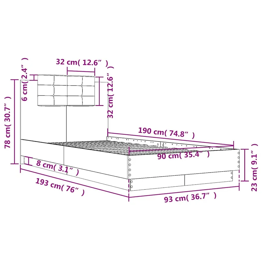 Cadre de lit avec LED sans matelas blanc 90x190 cm - 14
