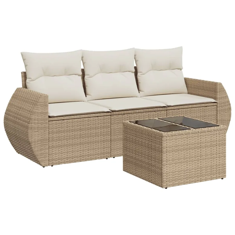 Salon de jardin avec coussins 4 pcs beige résine tressée - 2