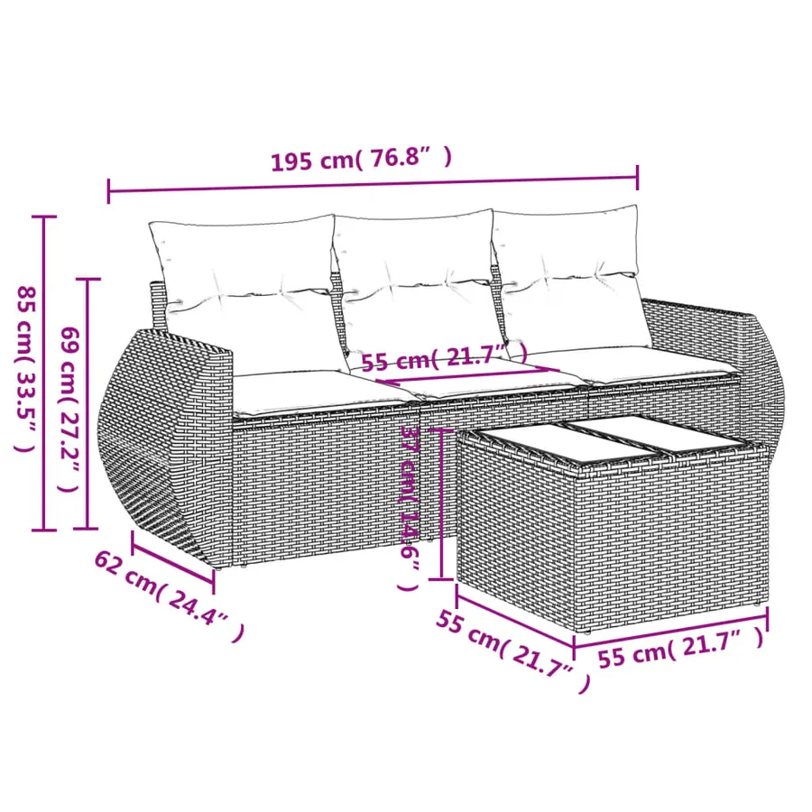 Salon de jardin avec coussins 4 pcs beige résine tressée - 3