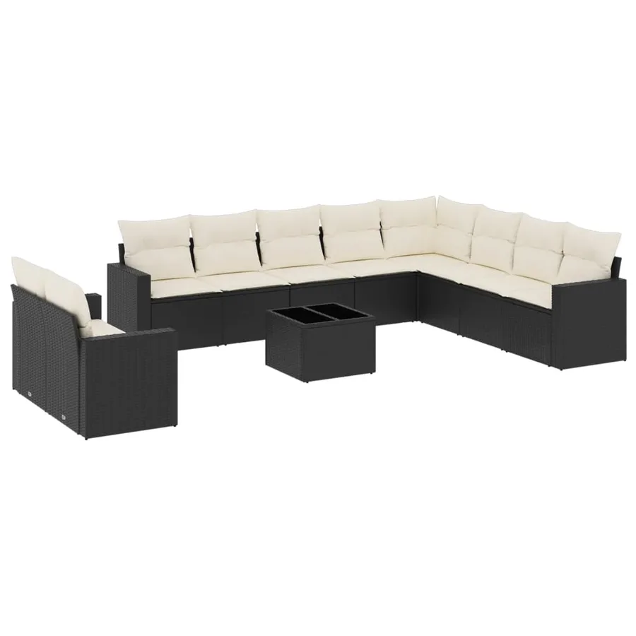 Salon de jardin 11 pcs avec coussins noir résine tressée - 2