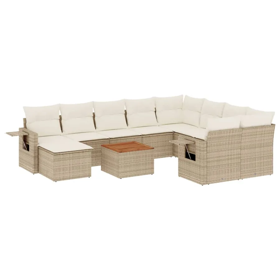 Salon de jardin 11 pcs avec coussins beige résine tressée - 2