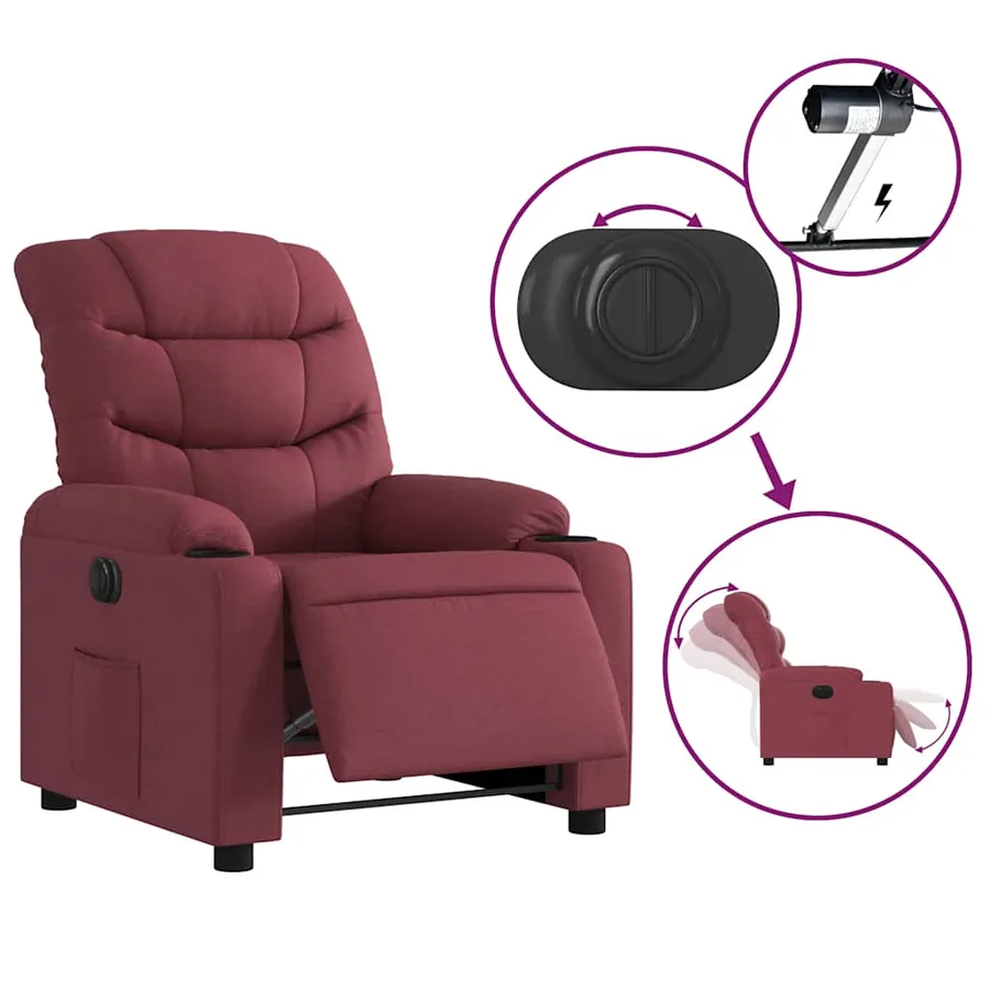 Fauteuil inclinable électrique Rouge bordeaux Tissu - 6