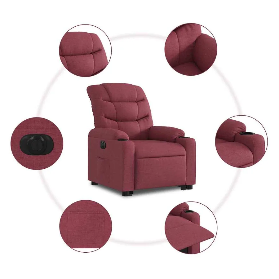 Fauteuil inclinable électrique rouge bordeaux tissu - 8
