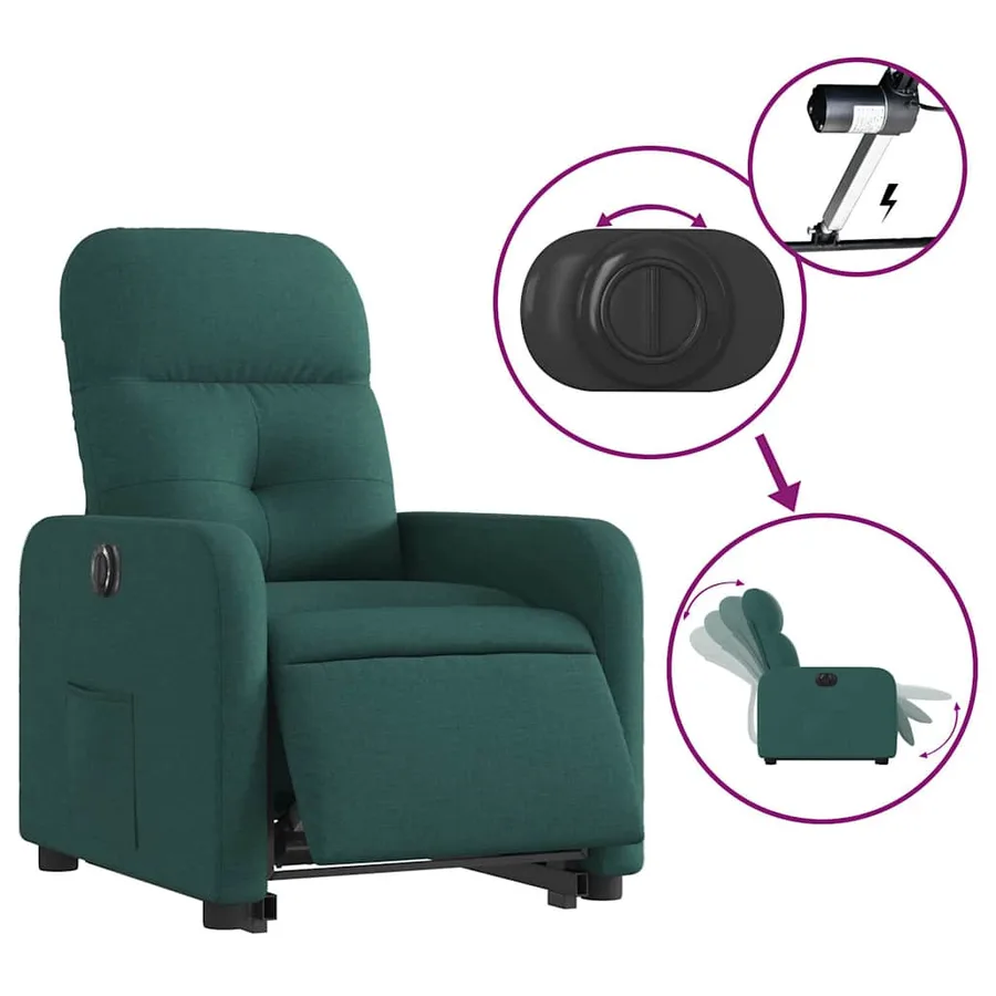Fauteuil inclinable électrique vert foncé tissu - 6