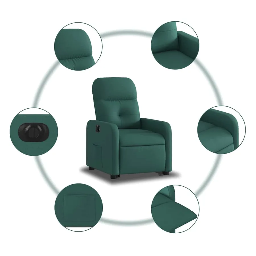 Fauteuil inclinable électrique vert foncé tissu - 8