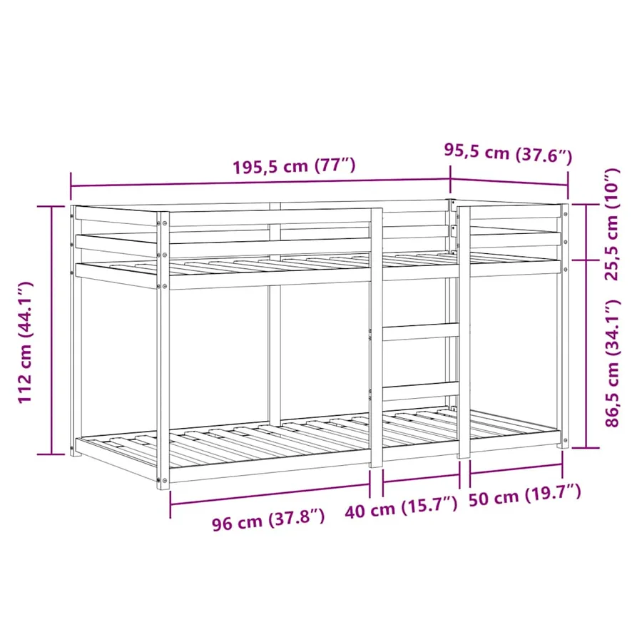 Lit superposé sans matelas 90x190 cm bois de pin massif - 14