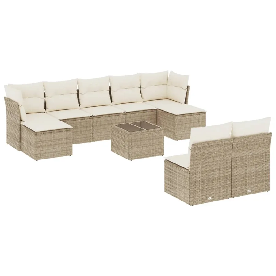 Salon de jardin avec coussins 10 pcs beige résine tressée - 2