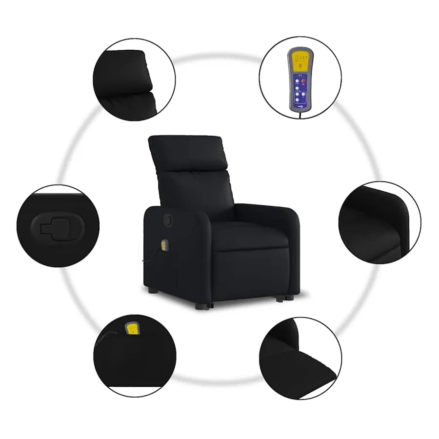 Fauteuil inclinable de massage Noir Similicuir - 8