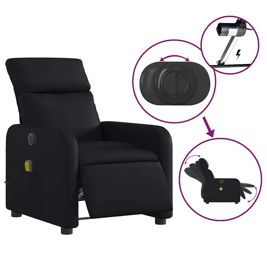 Fauteuil de massage inclinable électrique noir similicuir - 6