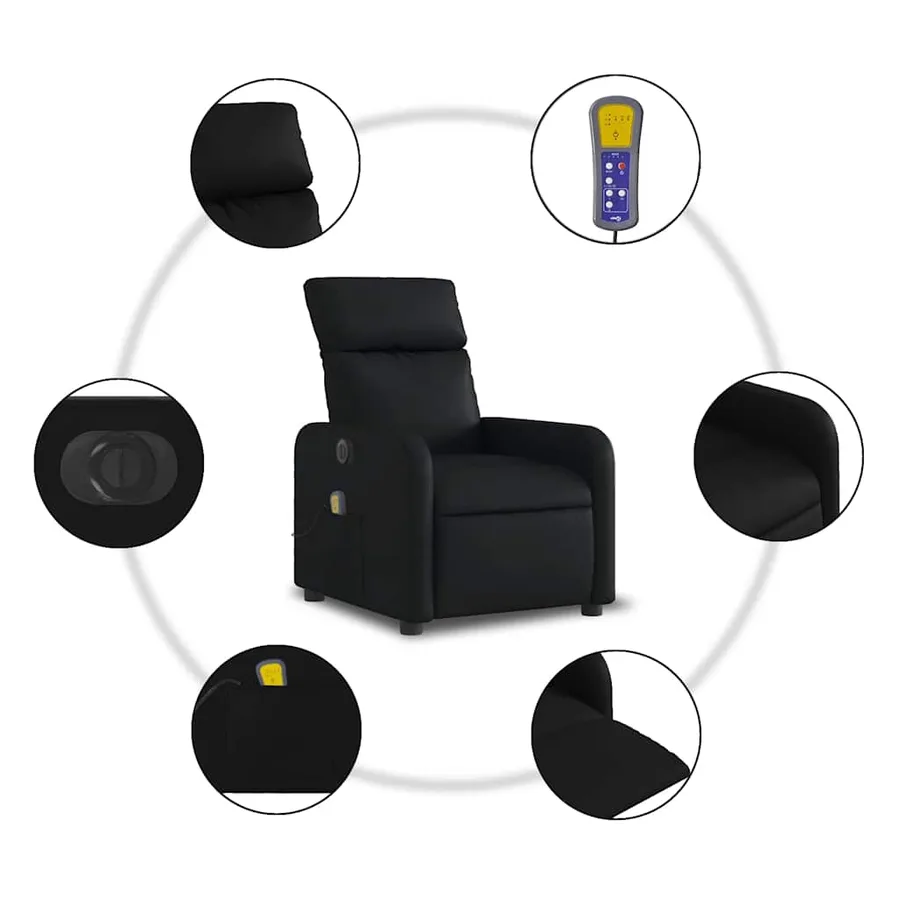 Fauteuil de massage inclinable électrique noir similicuir - 8