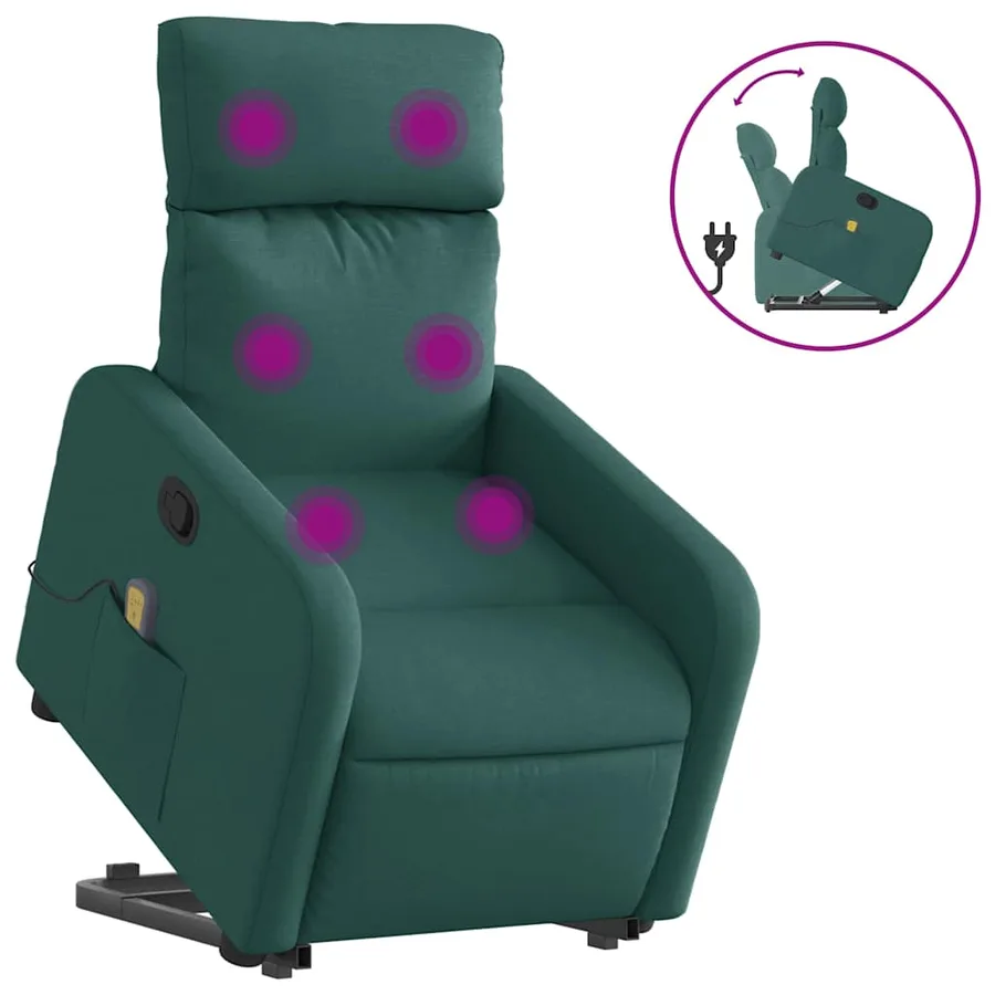 Fauteuil inclinable de massage Vert foncé Tissu - 2