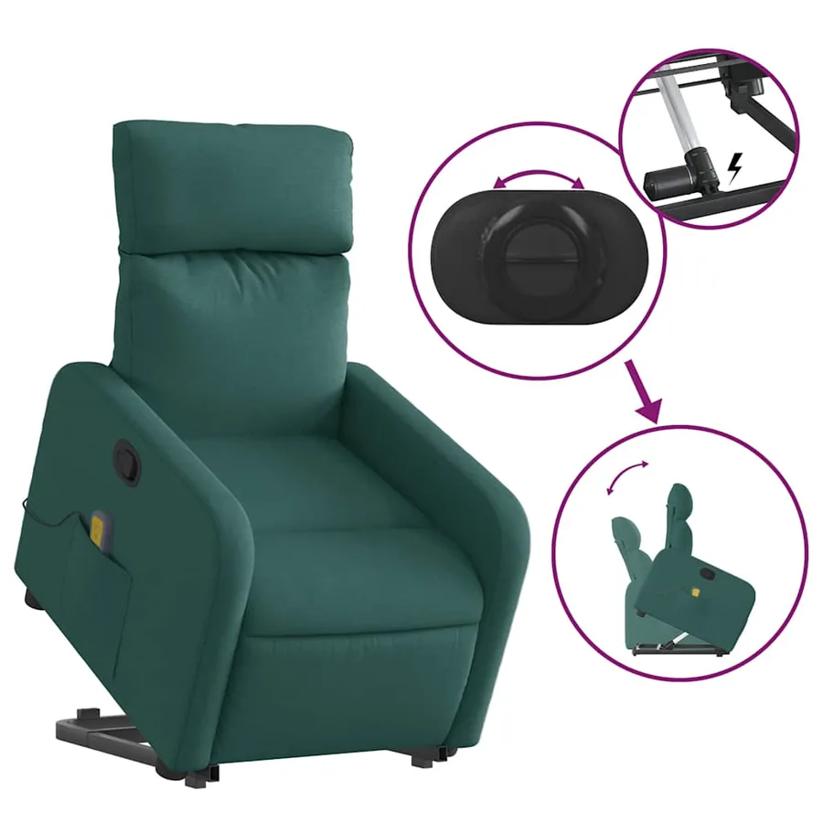 Fauteuil inclinable de massage Vert foncé Tissu - 6