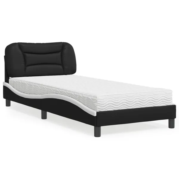 Lit avec matelas Hvar noir et blanc 90x190 cm similicuir