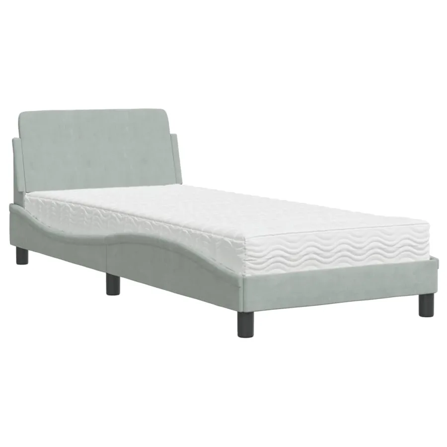 Lit avec matelas Dover gris clair 90x190 cm velours - 2