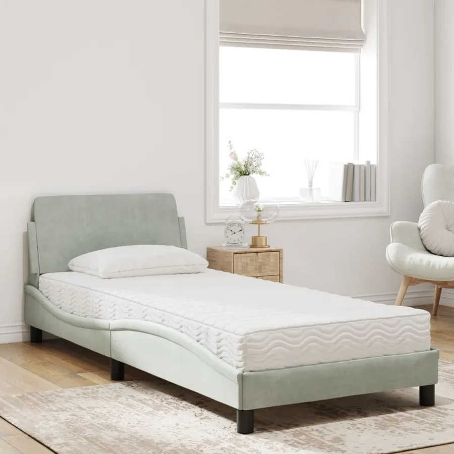 Lit avec matelas Dover gris clair 90x190 cm velours - 3