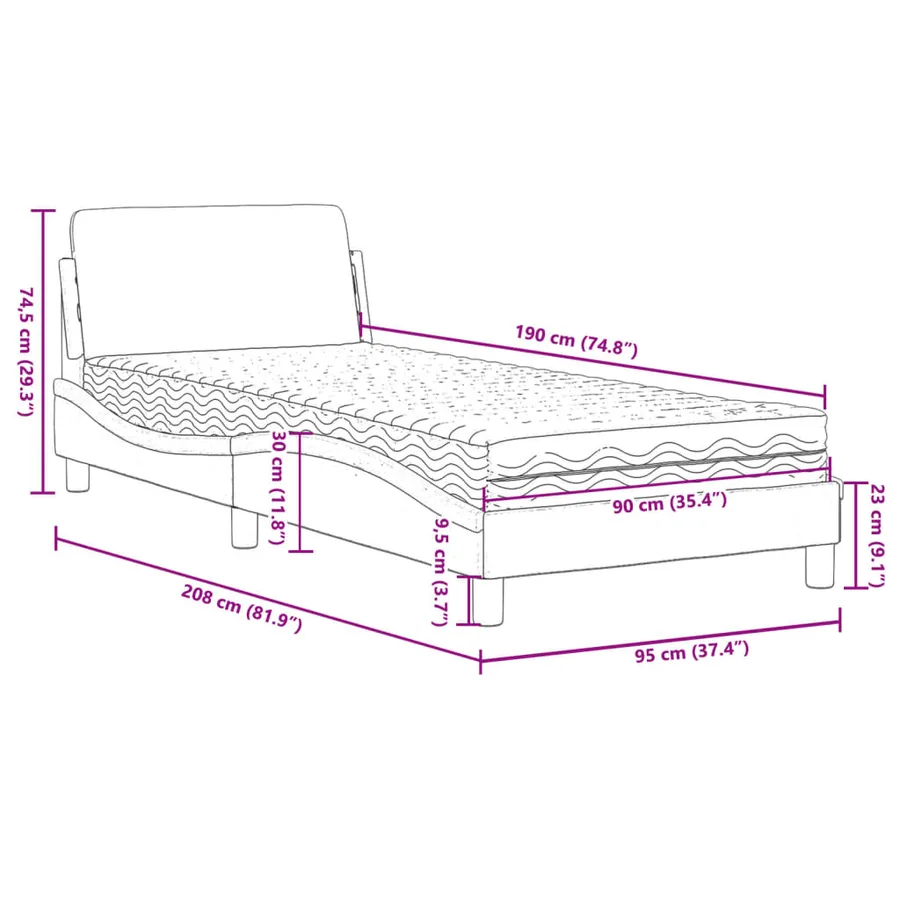 Lit avec matelas Dover gris clair 90x190 cm velours - 9